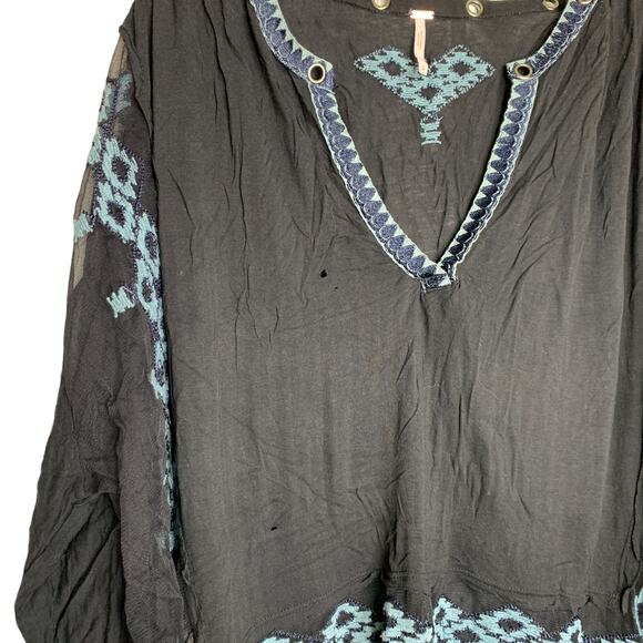 Free People Eden Mesh Bohemian Detail Oversized Tunic Blouse Top Medium - Picture 5 of 8